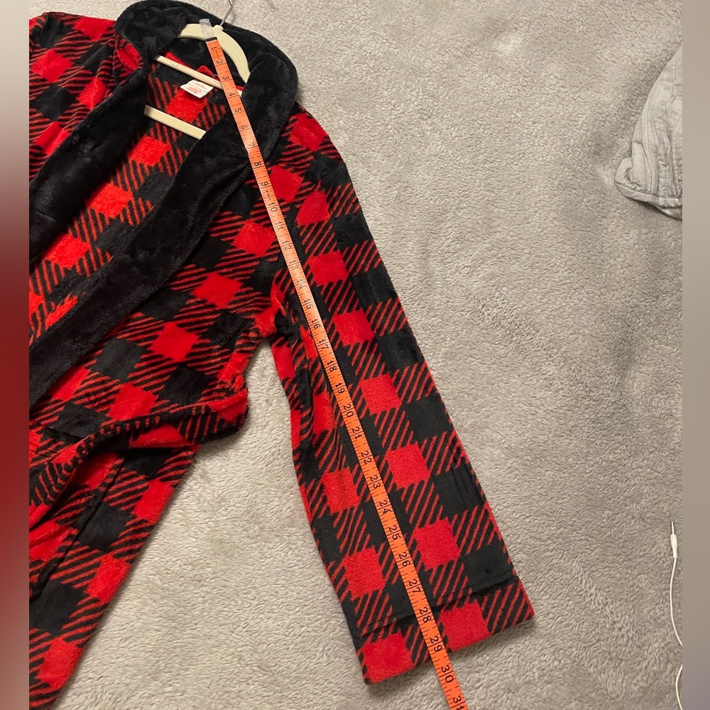 Kids Bathrobe Plush Red/Black Plaid Pajama Size Large 12/14 - Picture 9 of 12